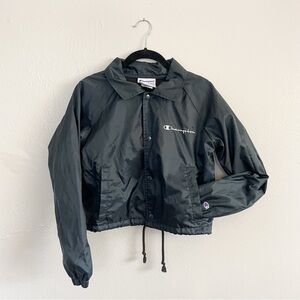 Champion Women's Cropped Black Coaches Windbreaker Jacket